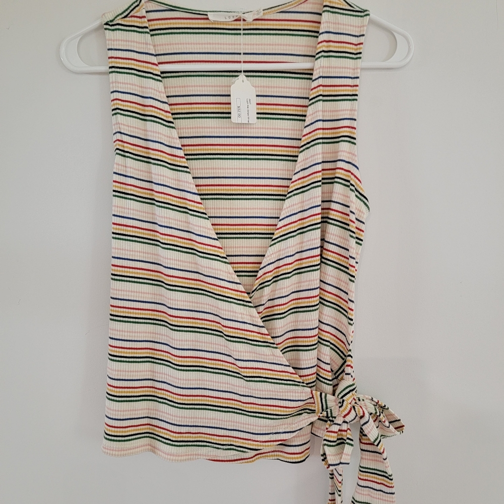 NWT Lush Multicolor Striped Wrap Tank Top Small